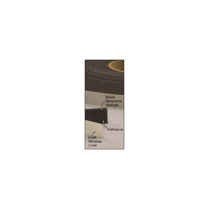 3/4” Thick Neoprene Foam Strip, 1” Width x 25’ Length, Black, Rubber  Adhesive