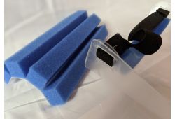 1 inch thick blue open cell urethane polyether foam with single coated adhesive. 1 inch wide x 9 inch strip.