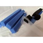 1 inch thick blue open cell urethane polyether foam with single coated adhesive. 1 inch wide x 9 inch strip.